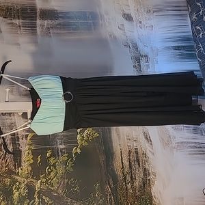 Ruby Rox Womens Medium black turquoise spaghetti straps formal prom dress